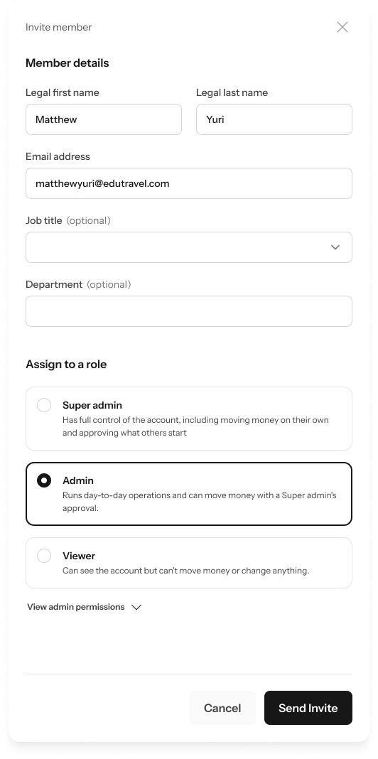 Invite member — filled in