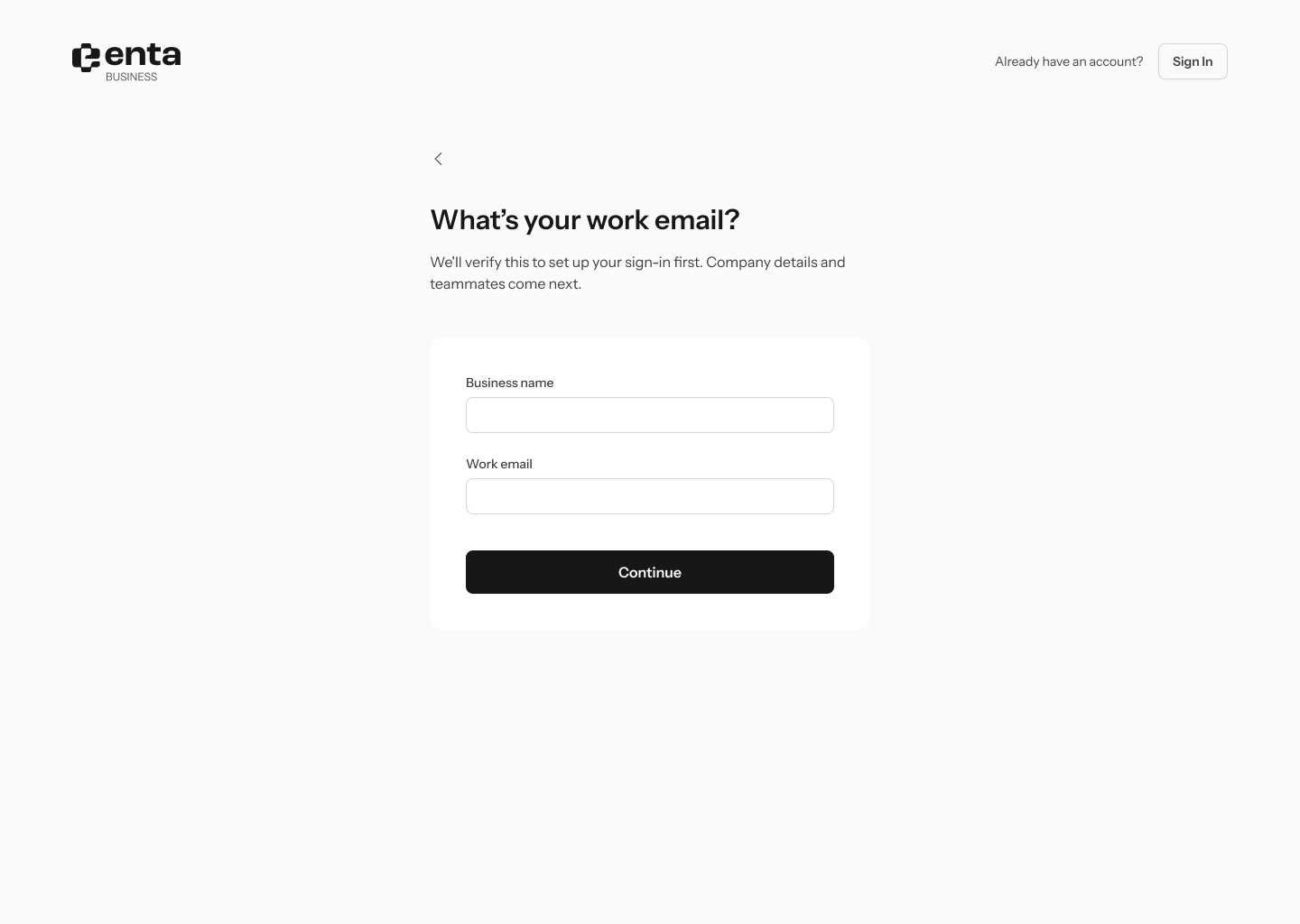 Business name and work email