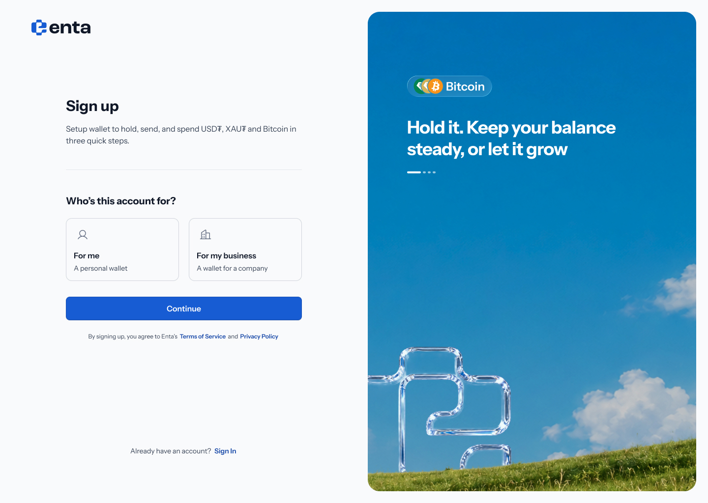 Sign up landing