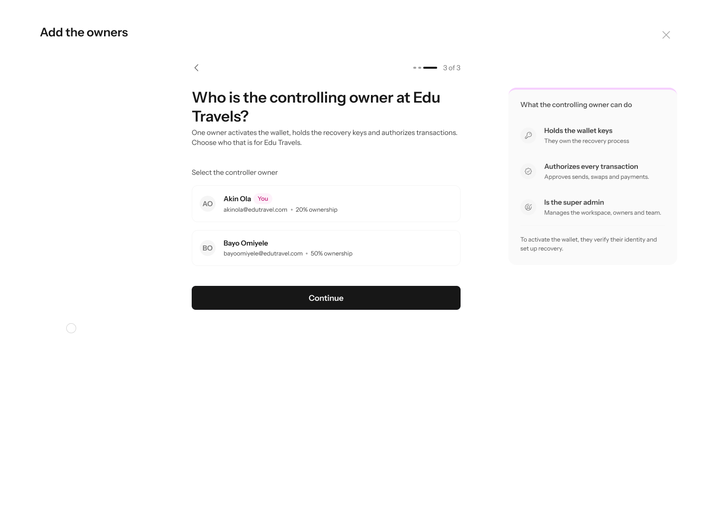 Choosing the controlling owner