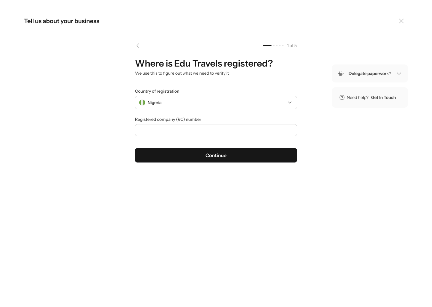 Country of registration and RC number