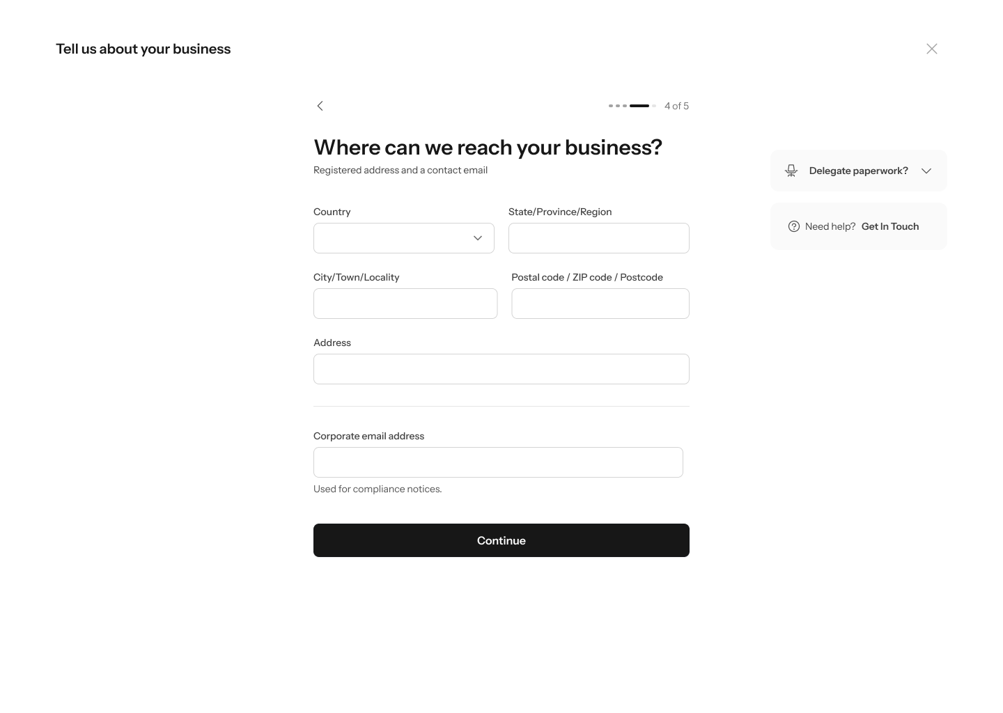 Registered address and corporate email