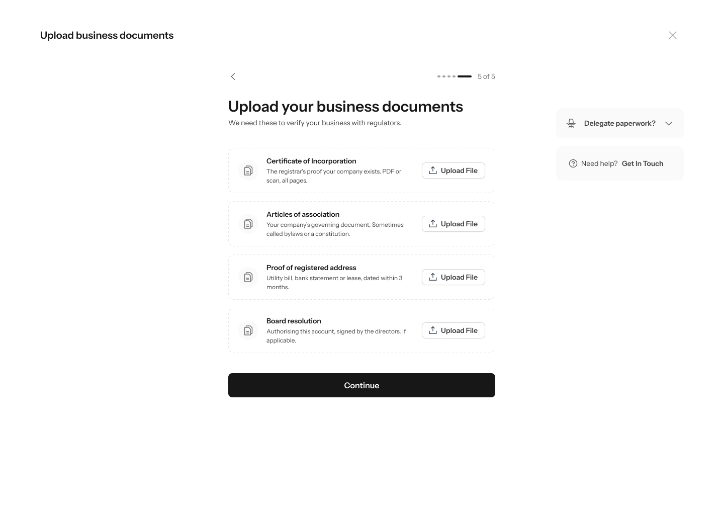 Upload business documents