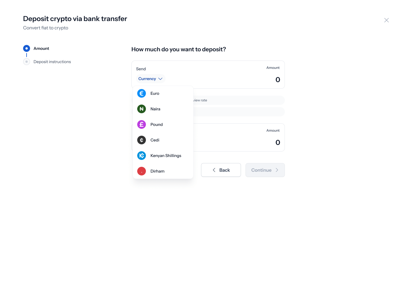 Deposit crypto via bank transfer