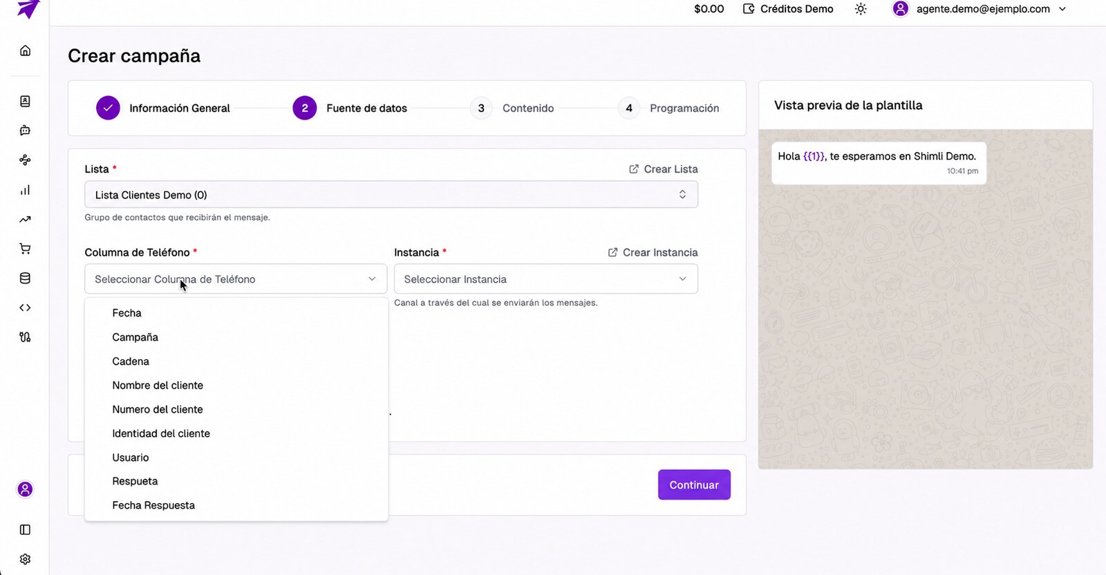 Asistente de creación de campaña