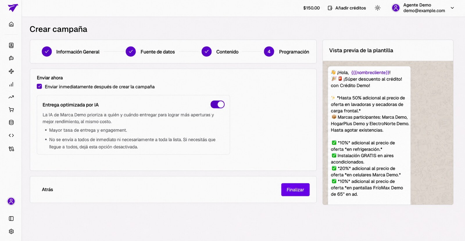 Programación de la campaña
