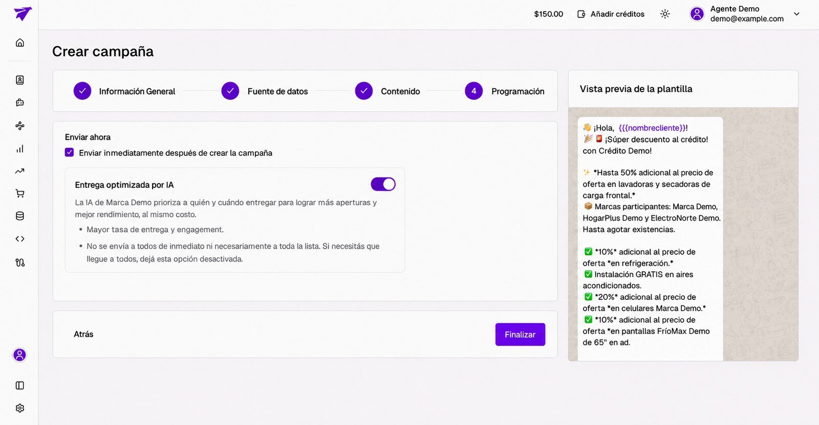 Programación de la campaña