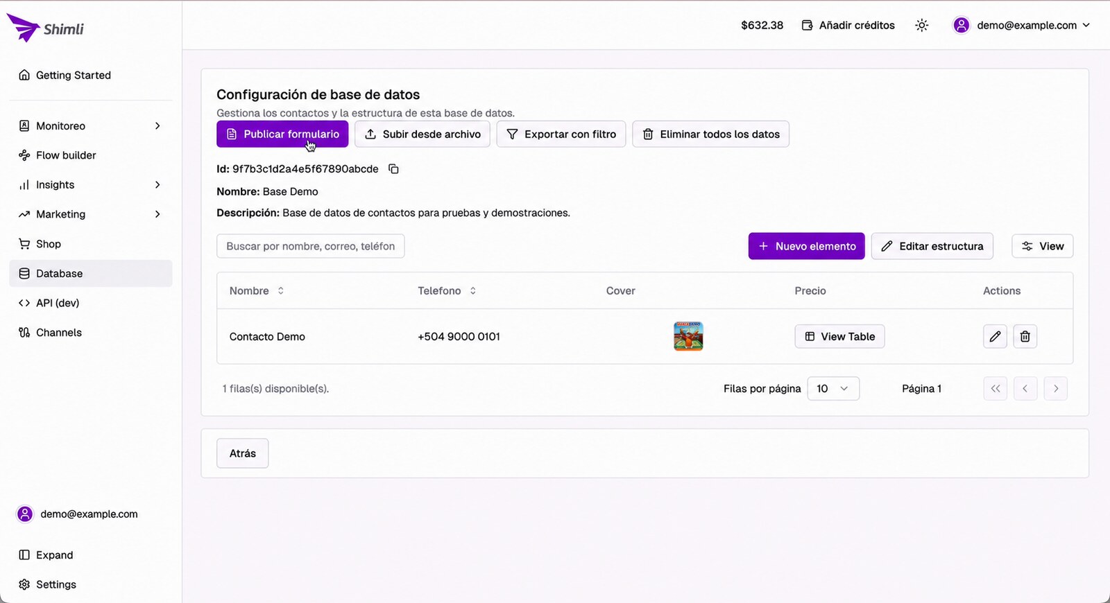 Configuración de una base de datos