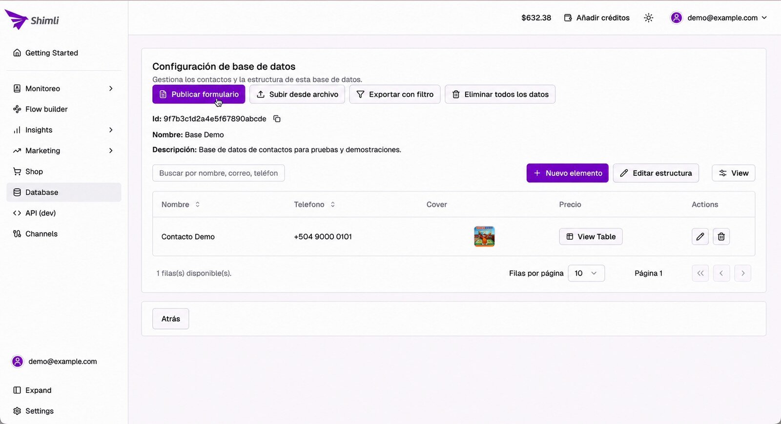 Configuración de una base de datos