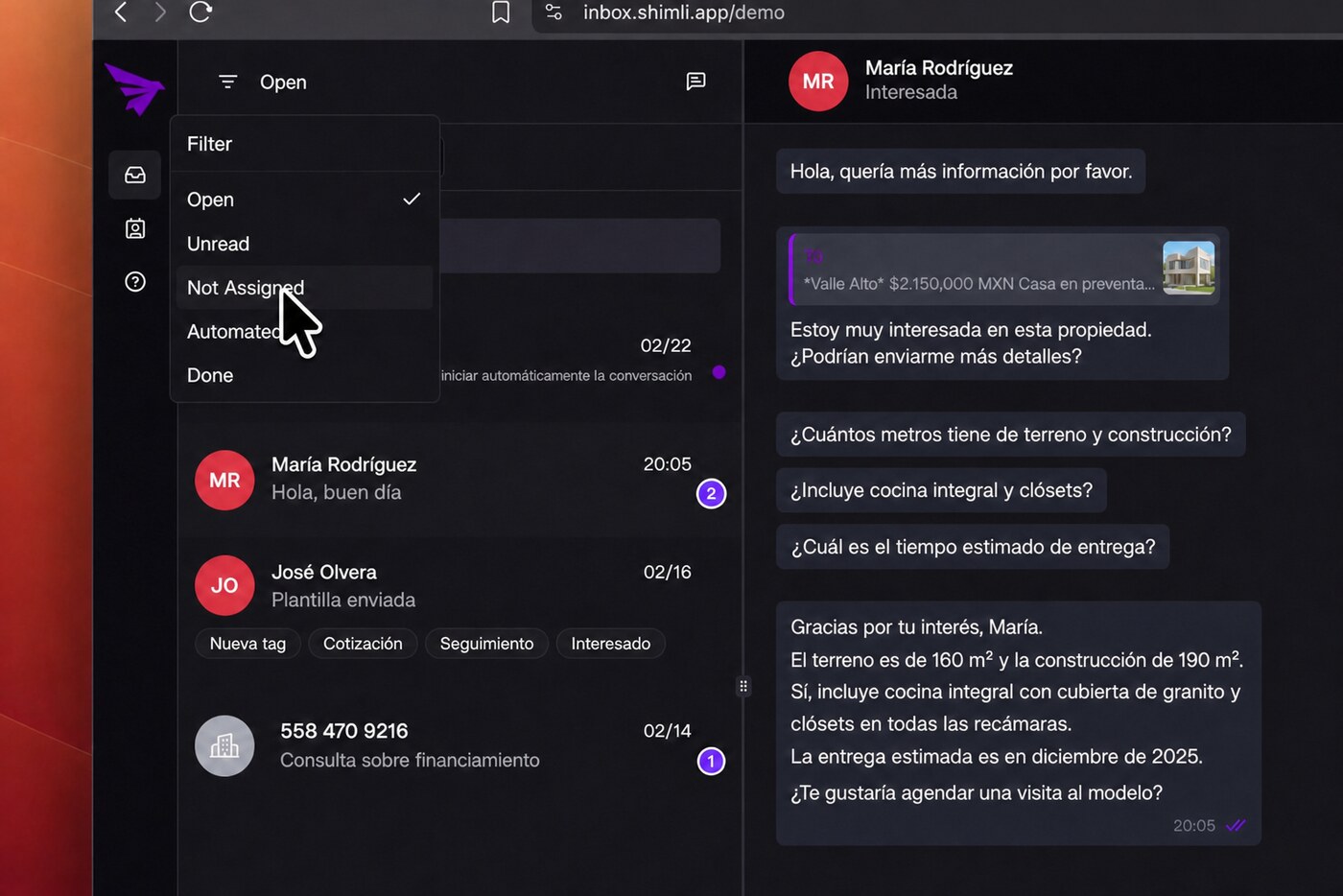 Filtros del inbox