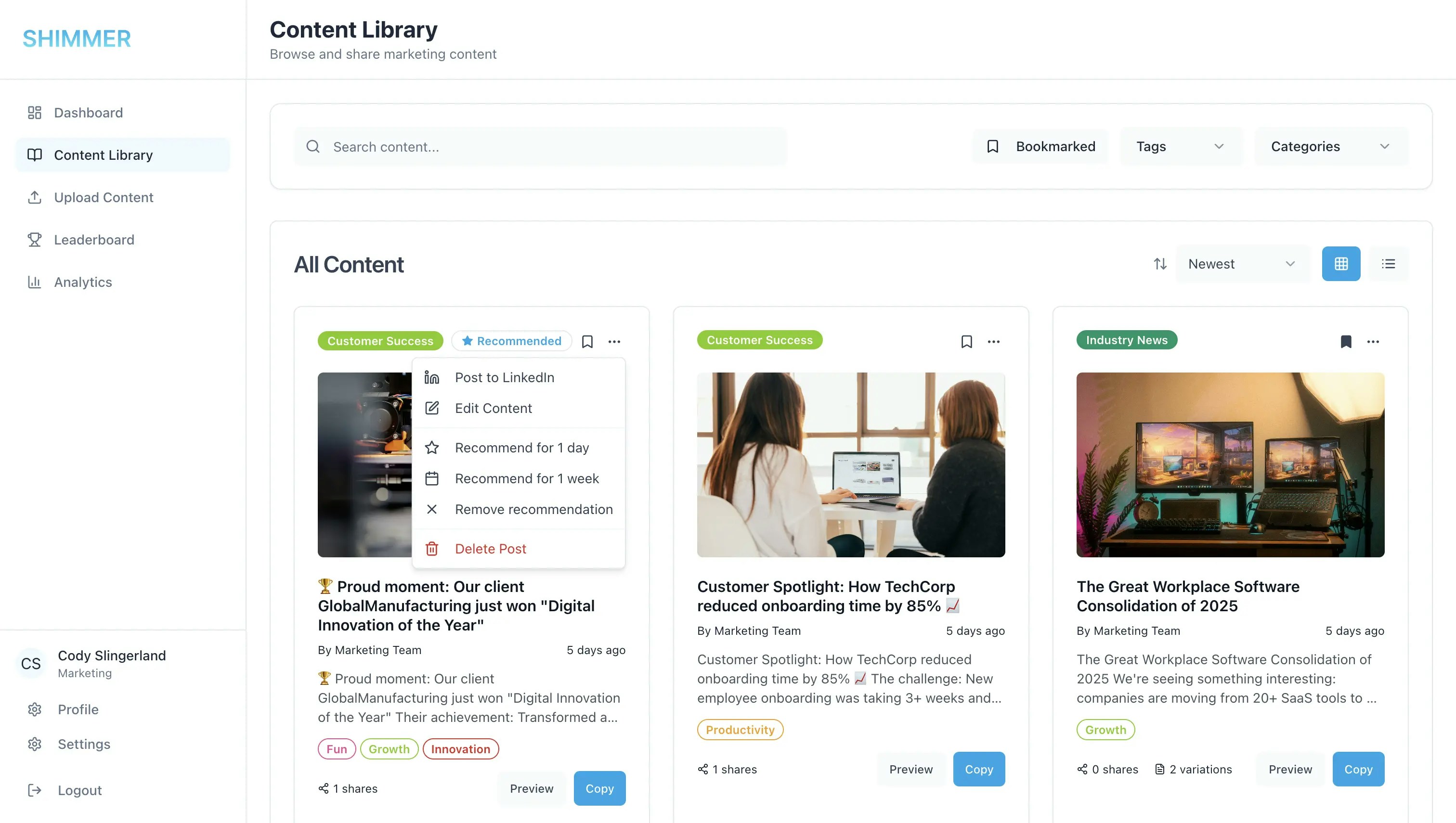 68d1d2b9cedcb855986ee9cc Shimmer Post To Linkedin From Content Card Web
