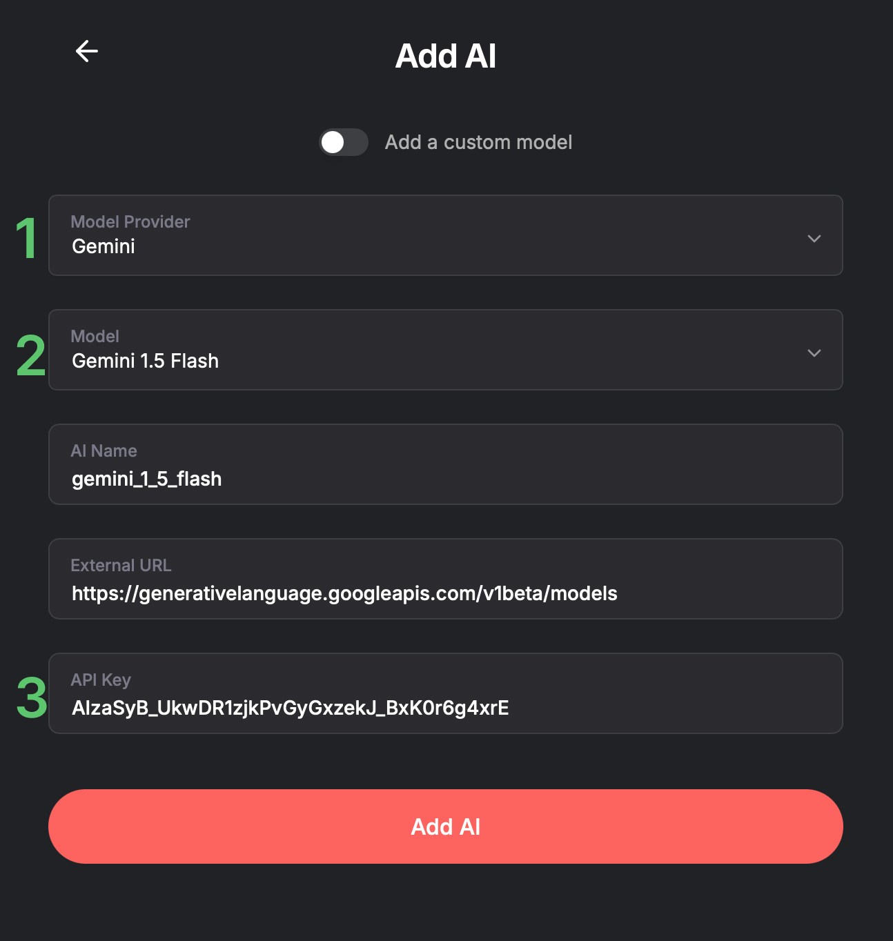 Paste API key in Shinkai