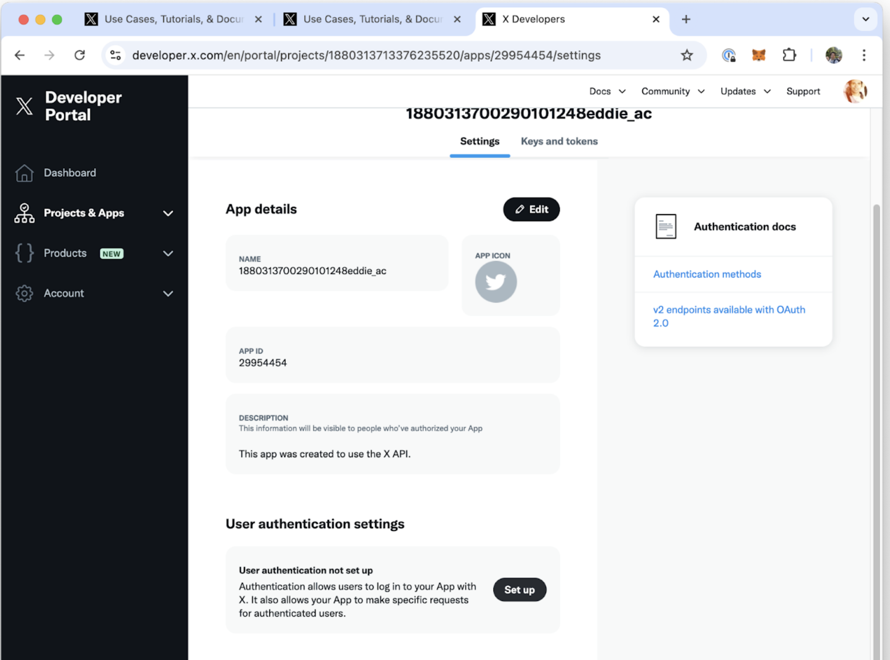 User Authentication Settings
