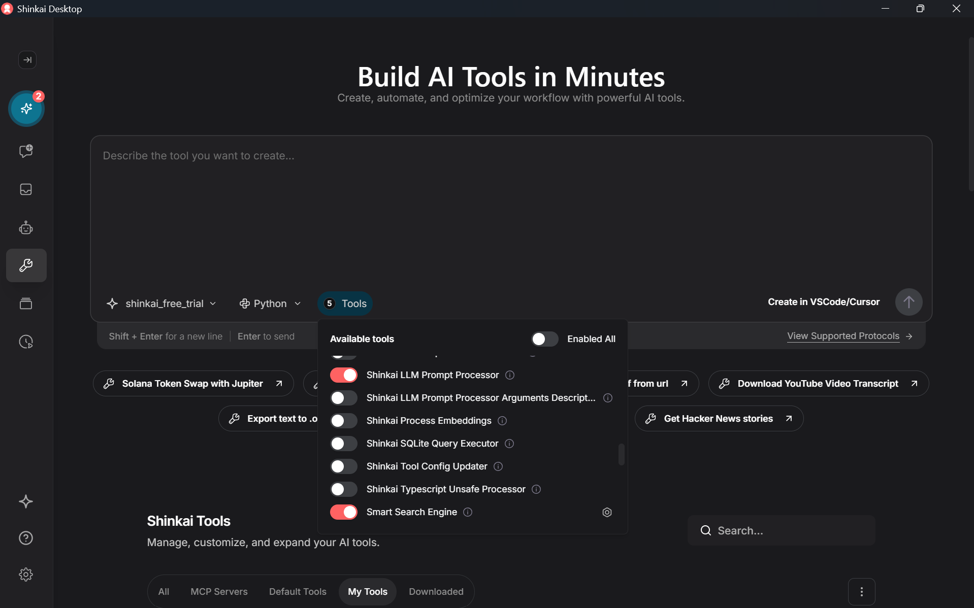 Configure Shinkai AI-assisted tool builder