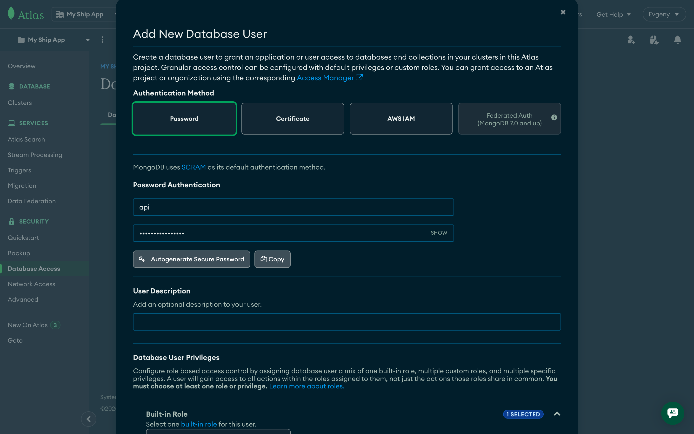 Add MongoDB database user