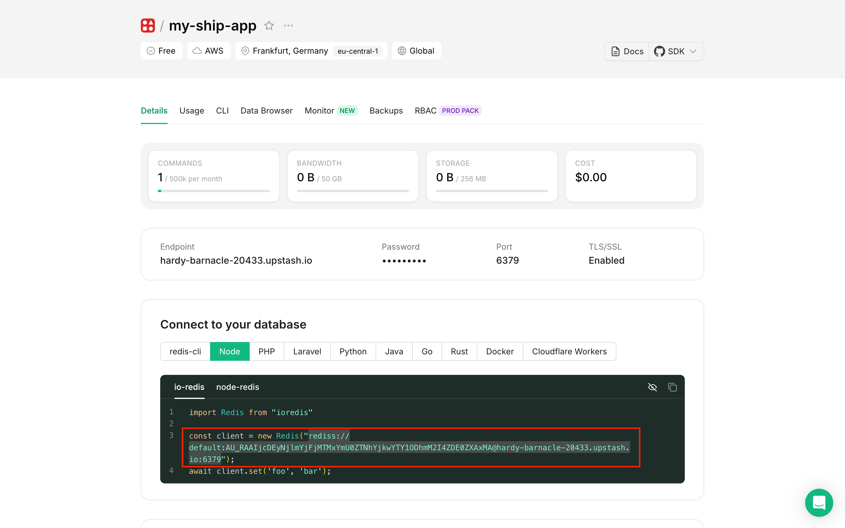 Upstash Redis Connection Details