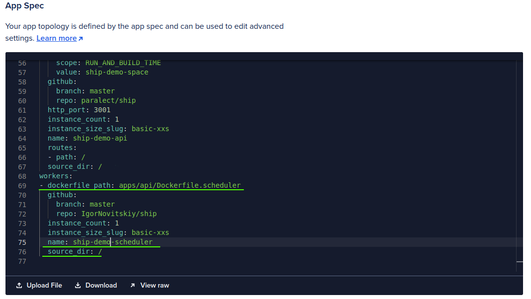 Scheduler spec screen