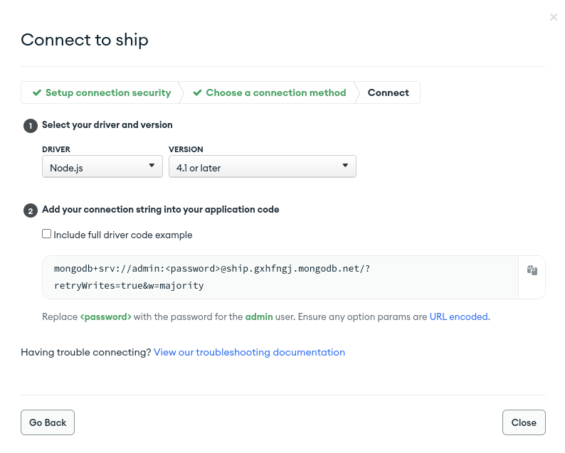 Mongo connect dialog