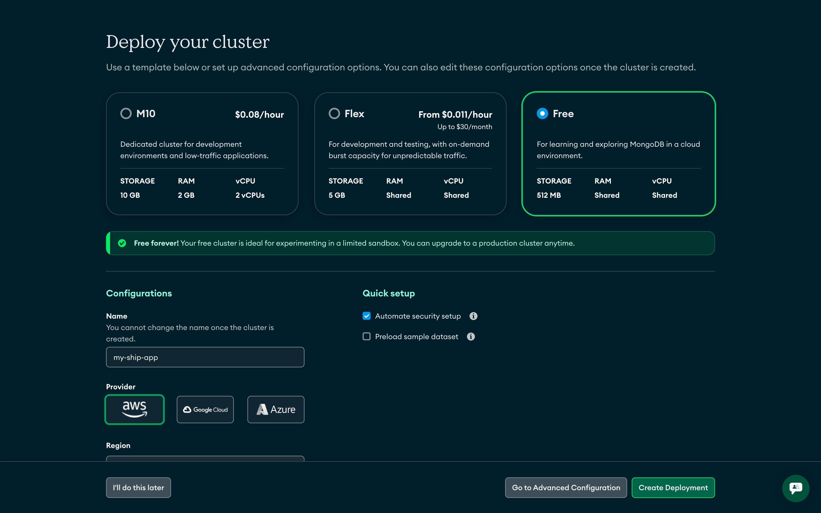 Deploy MongoDB Atlas cluster