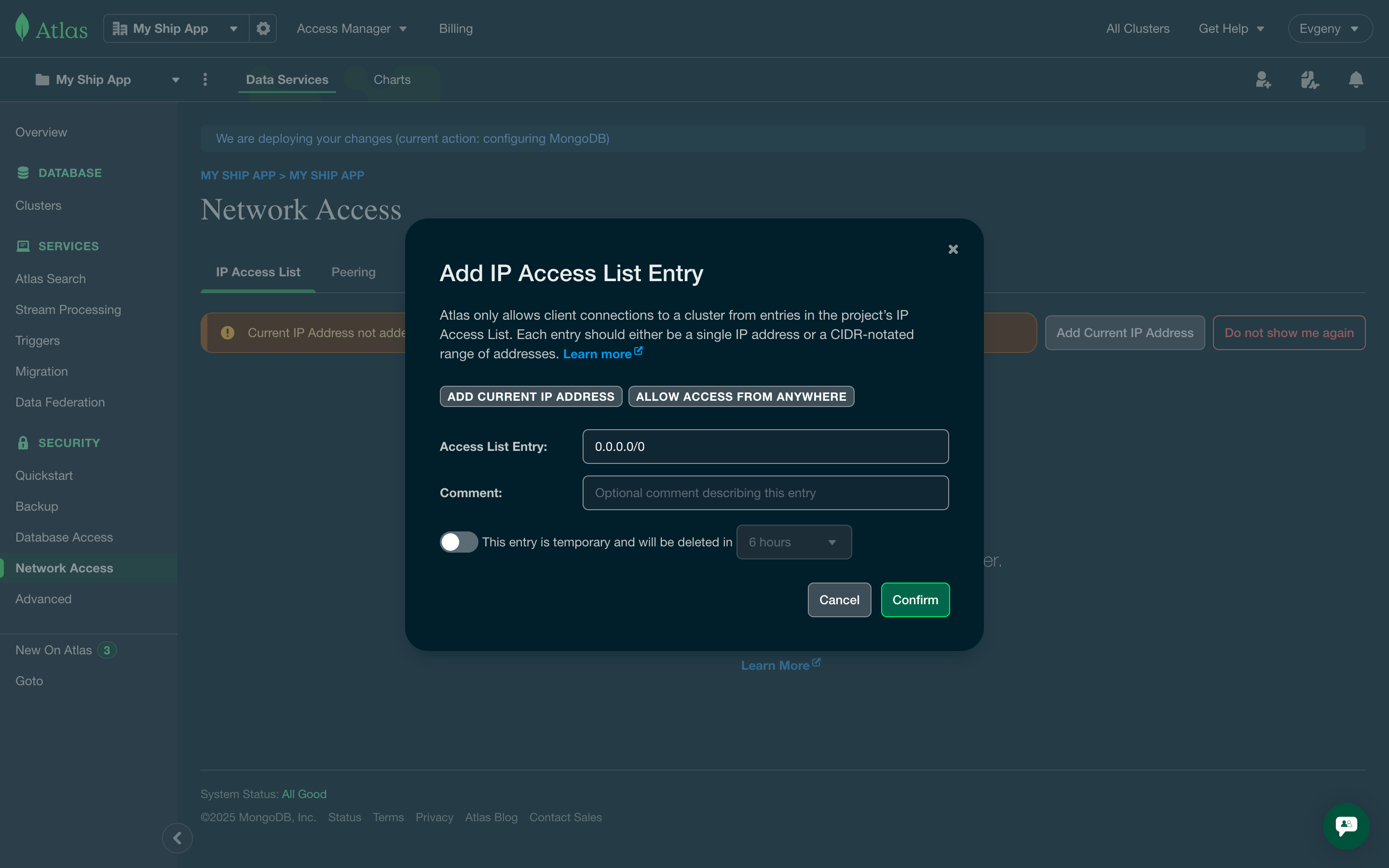 Configure MongoDB network access