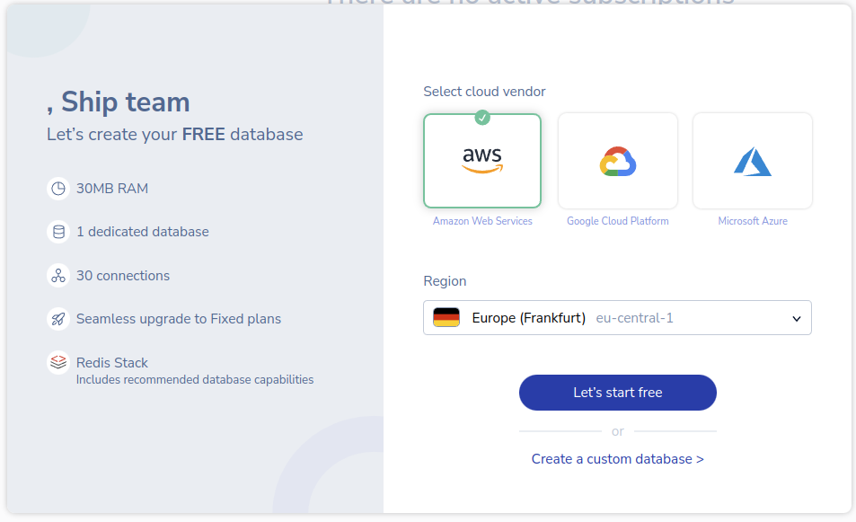 Redis create database
