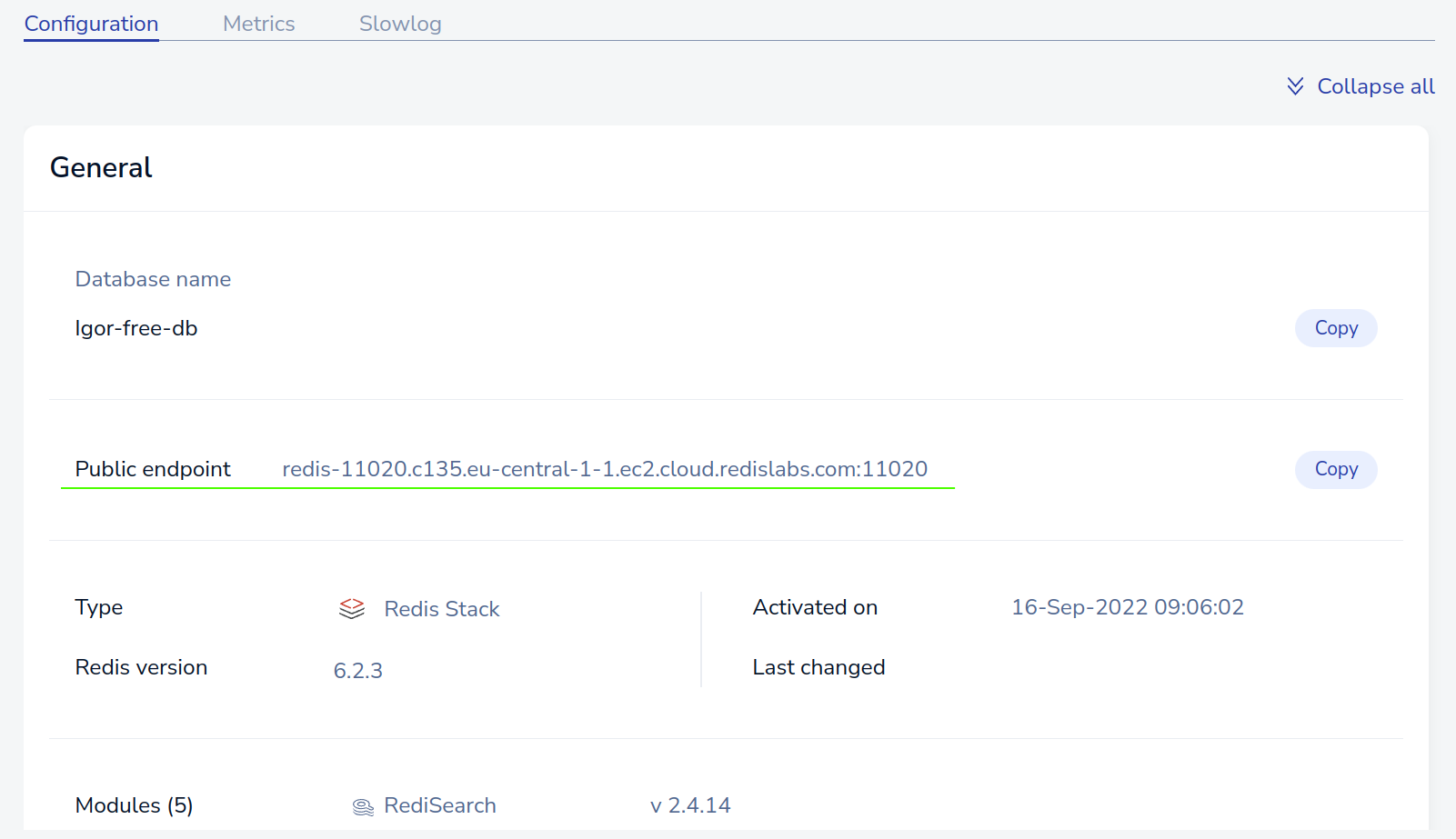 Redis public endpoint