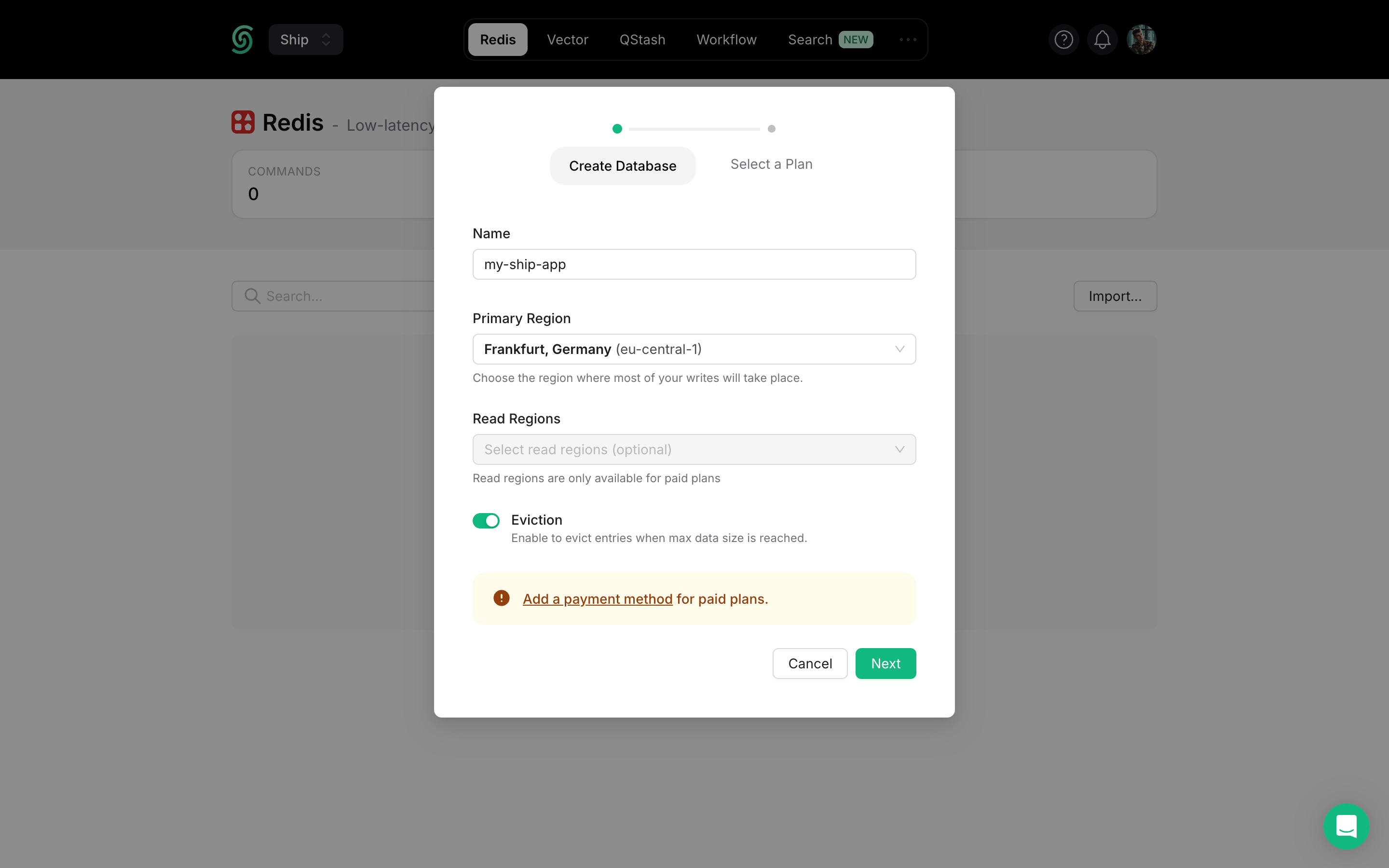 Create Upstash Redis Database