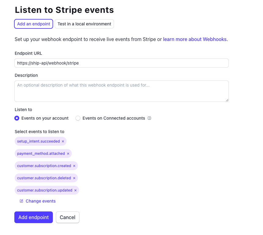 Stripe create webhook form