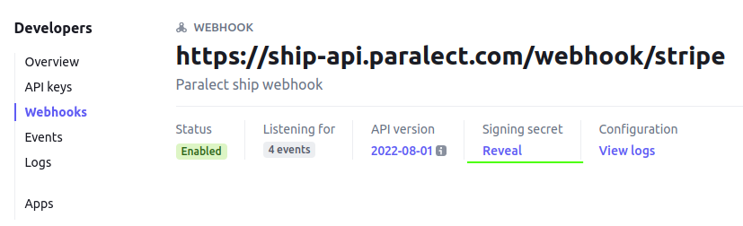 Stripe webhook details page