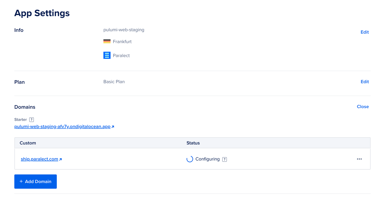 Digital Ocean domains