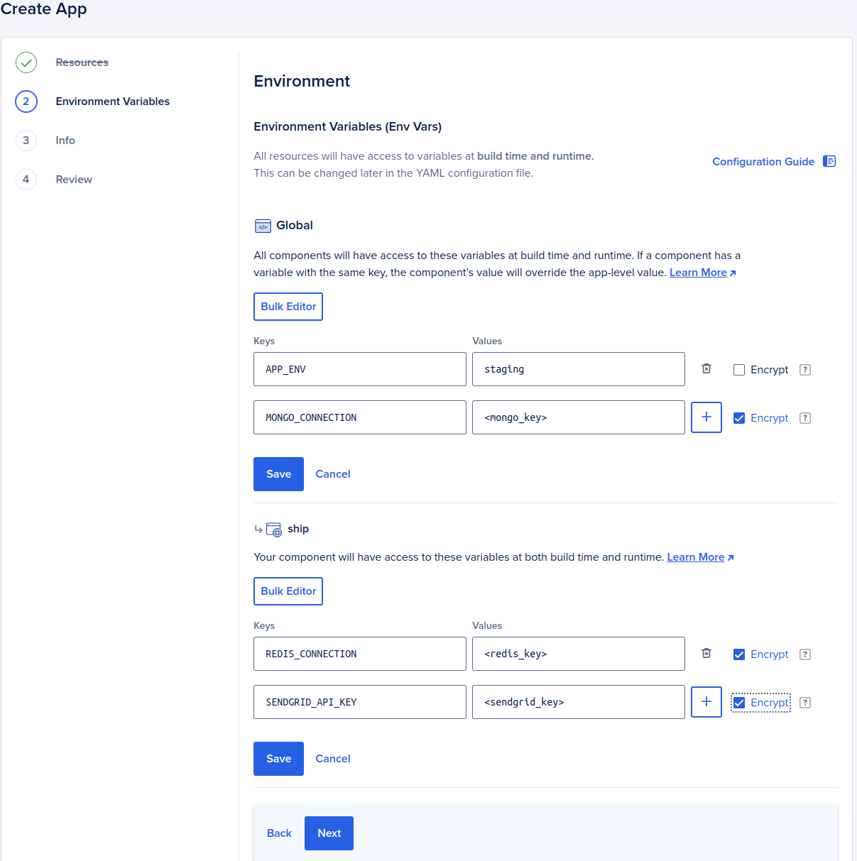Create app environment variables