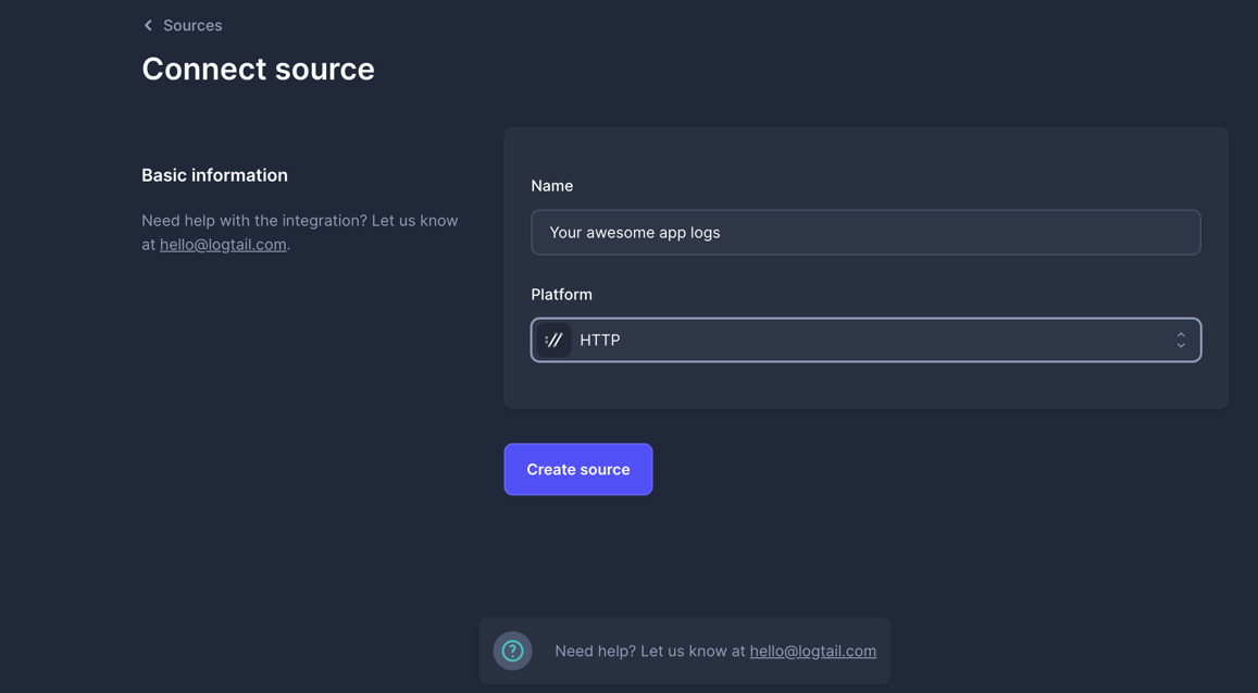 Logs Integrations Logtail connect