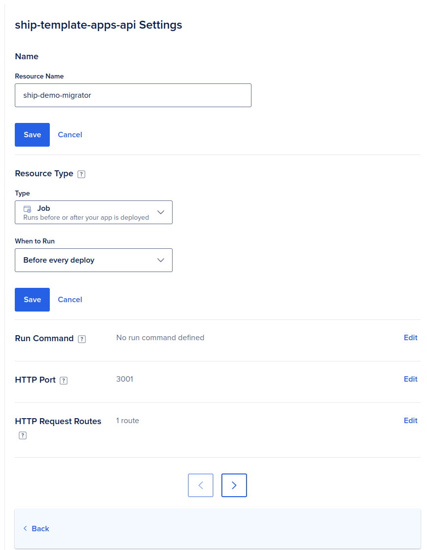 Edit resource screen