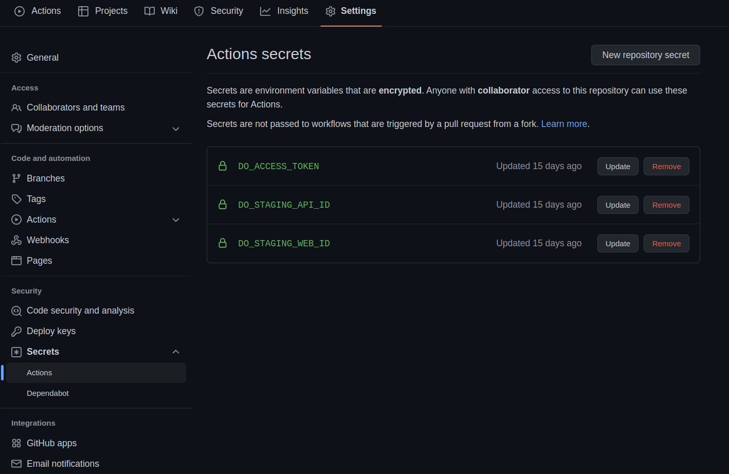Github secrets