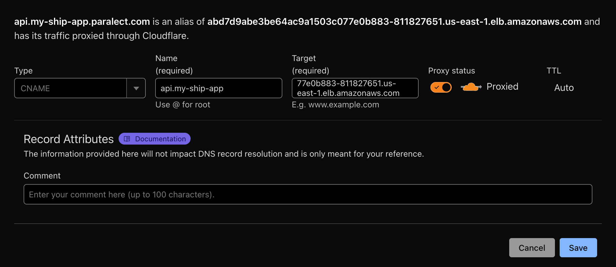 CloudFlare API DNS Configuration