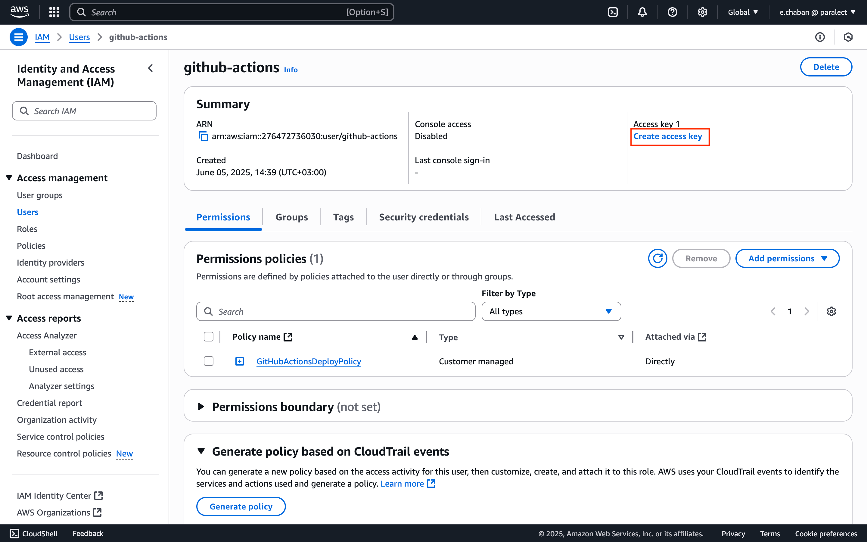 User create access key