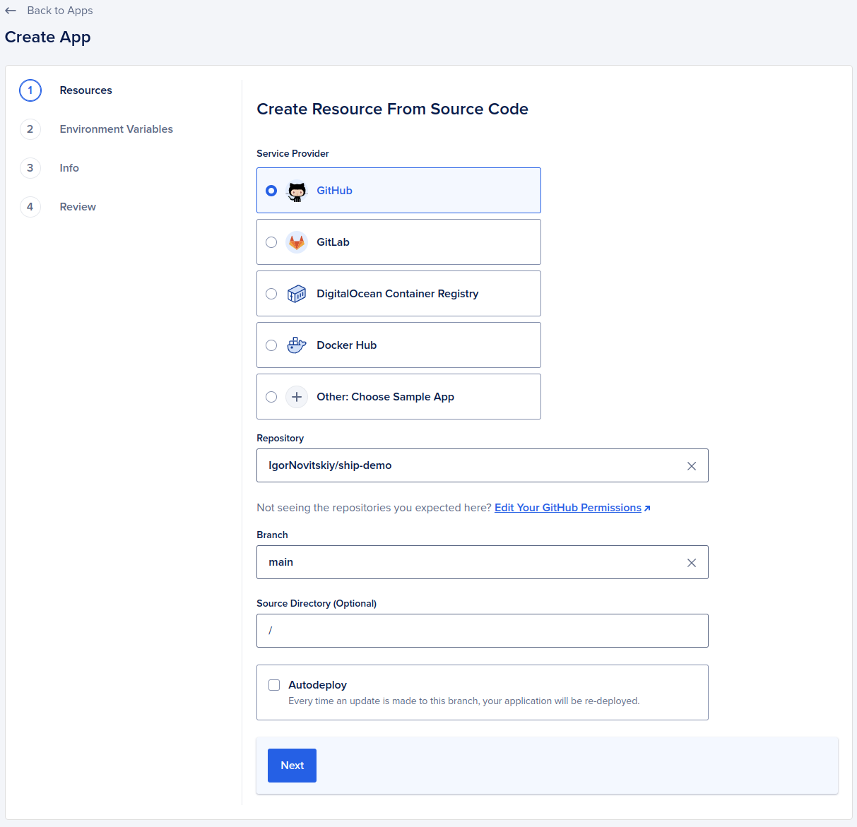 Create app screen