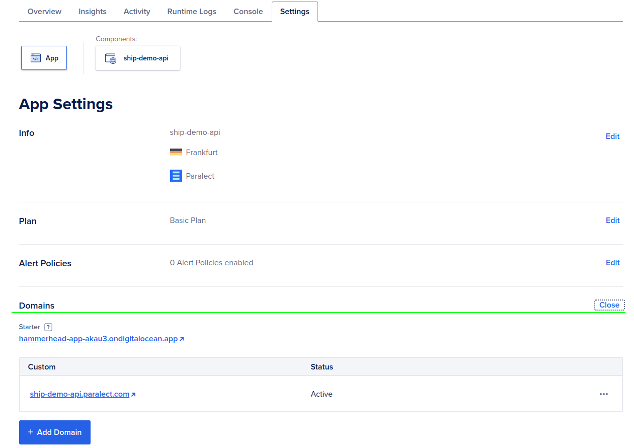 Digital Ocean domains