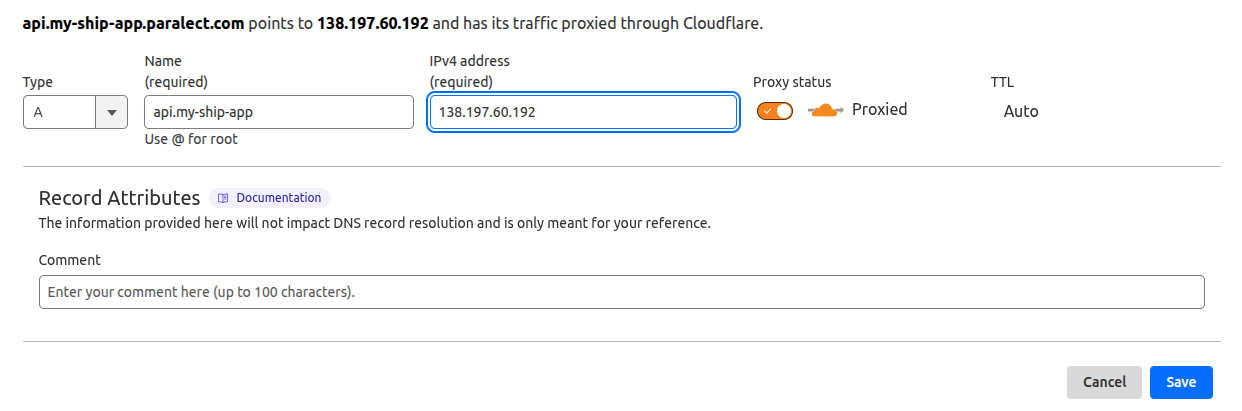 CloudFlare API DNS Configuration
