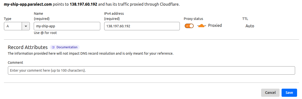 CloudFlare Web DNS Configuration