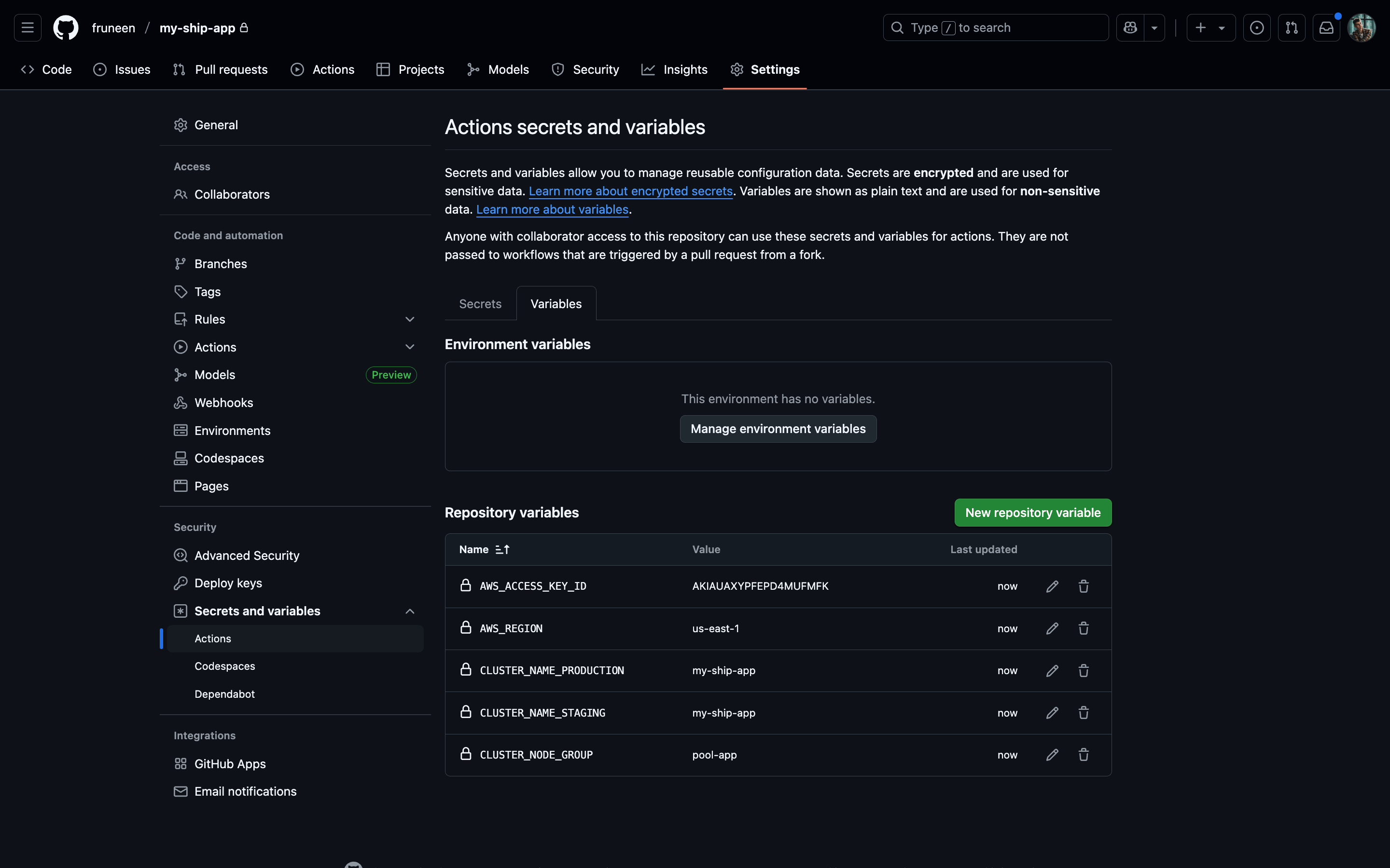 GitHub Variables