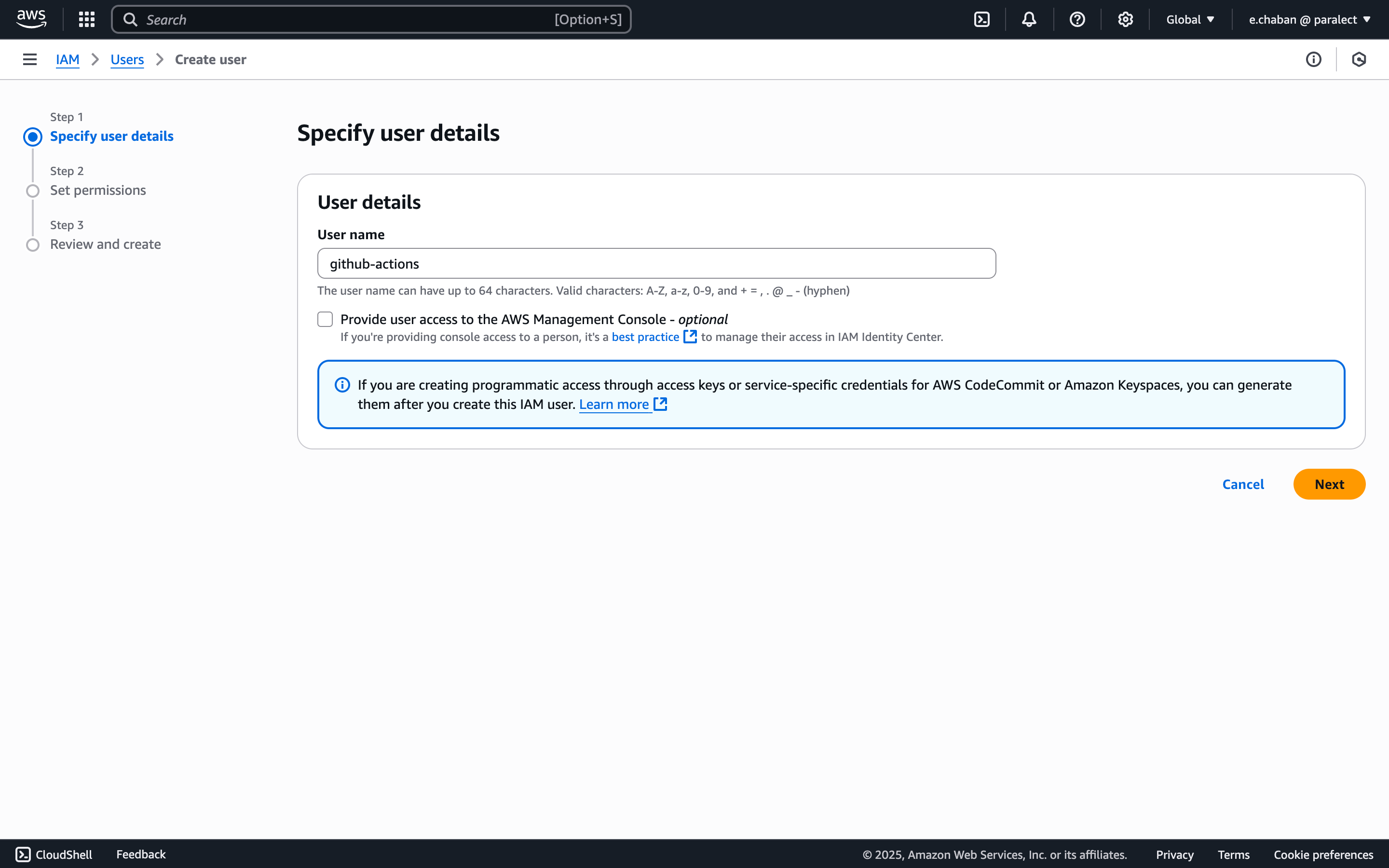 User creating
