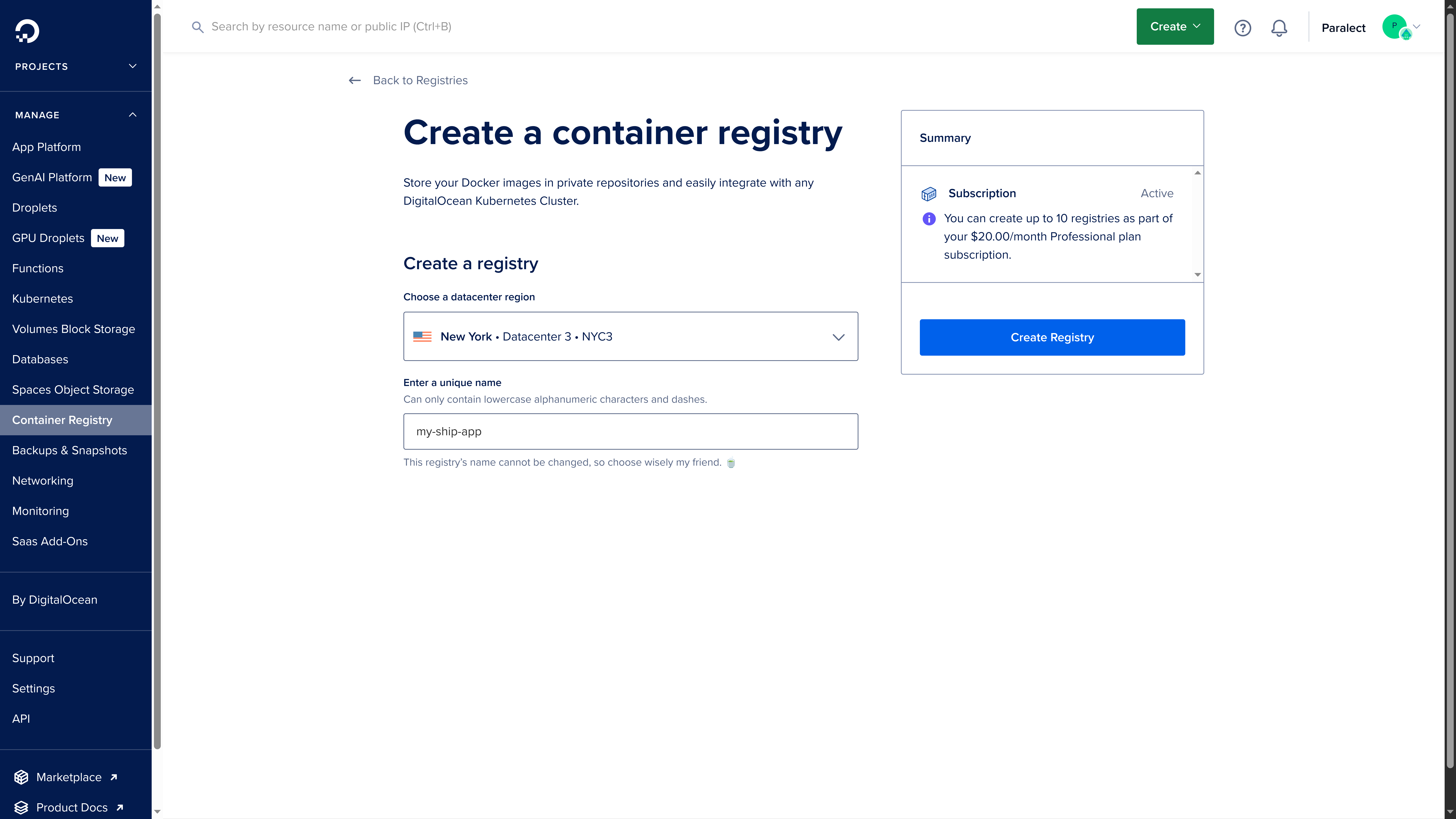 Container Registry creation