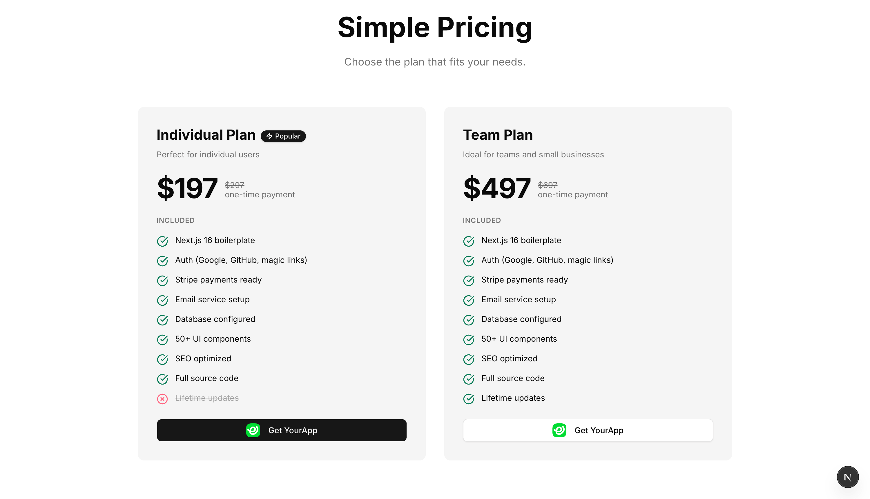 Pricing component preview