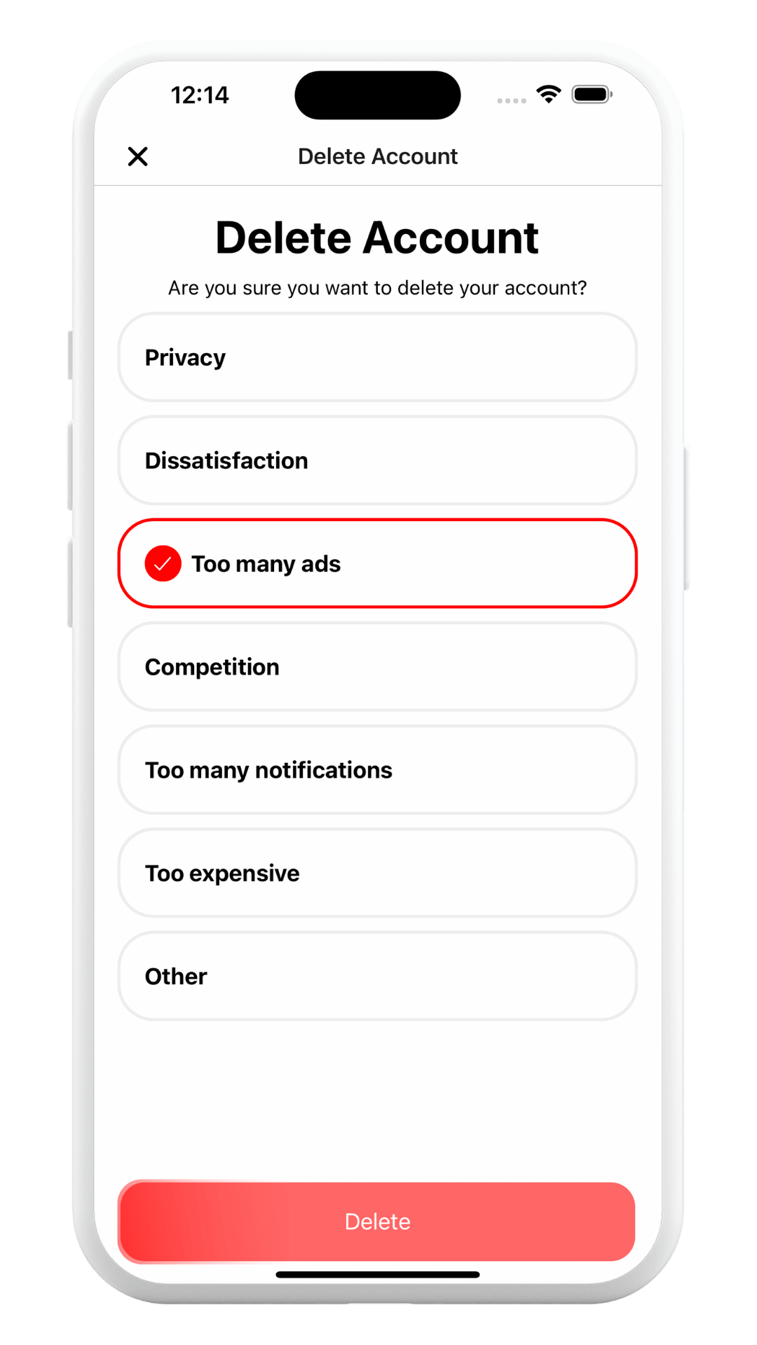 Delete Account Result