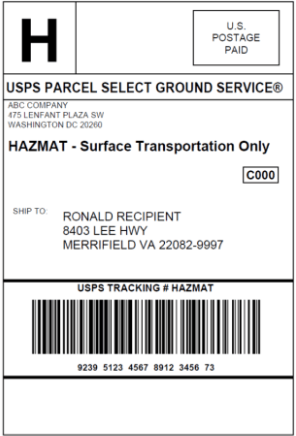 sample shipping label including hazmat details