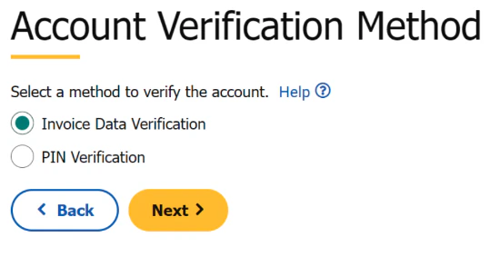 account verification method screen
