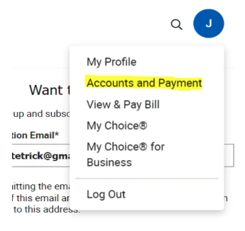 Accounts and payment screen