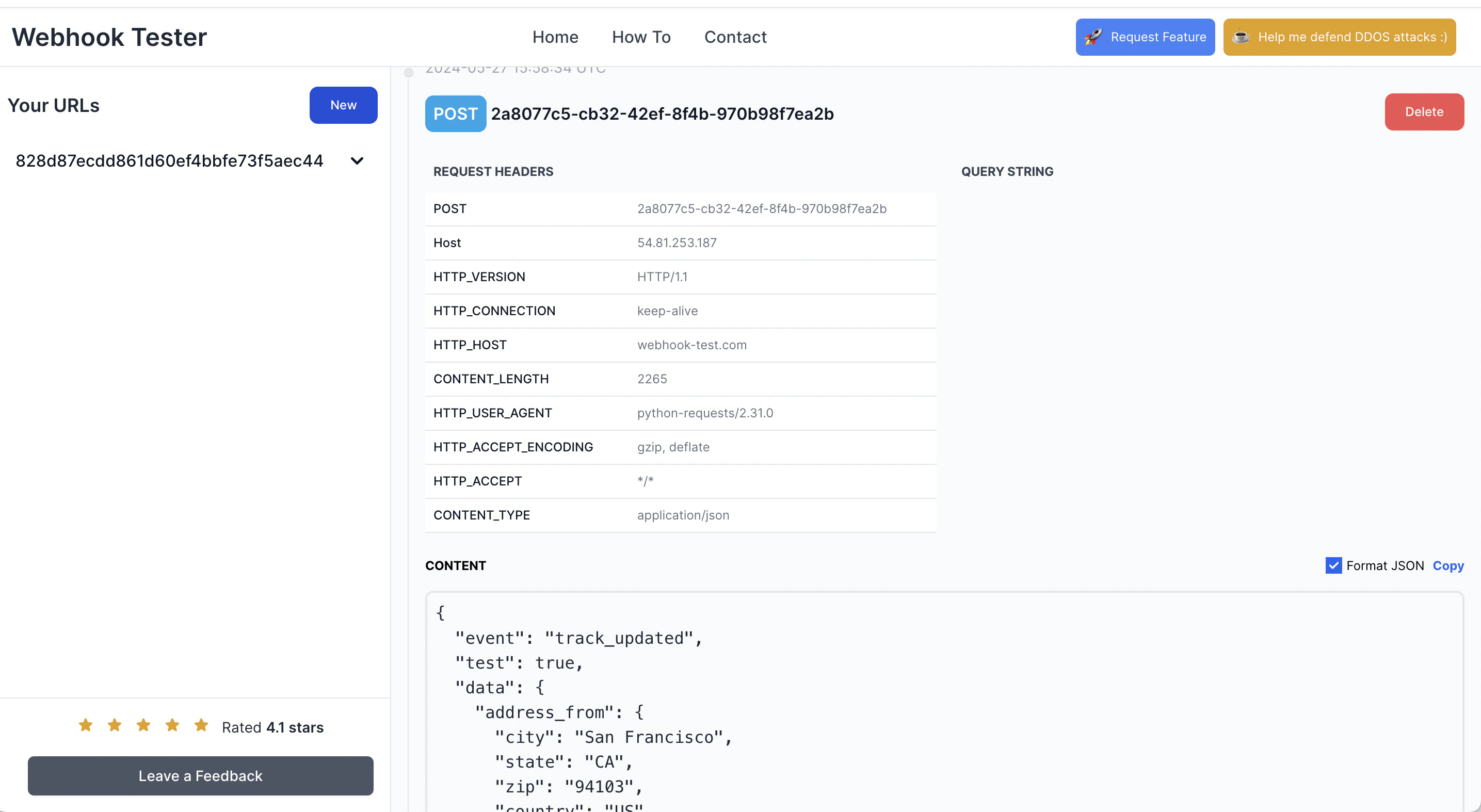 webhook testing website sample