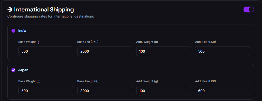Shopi Internation Shipping Configuration